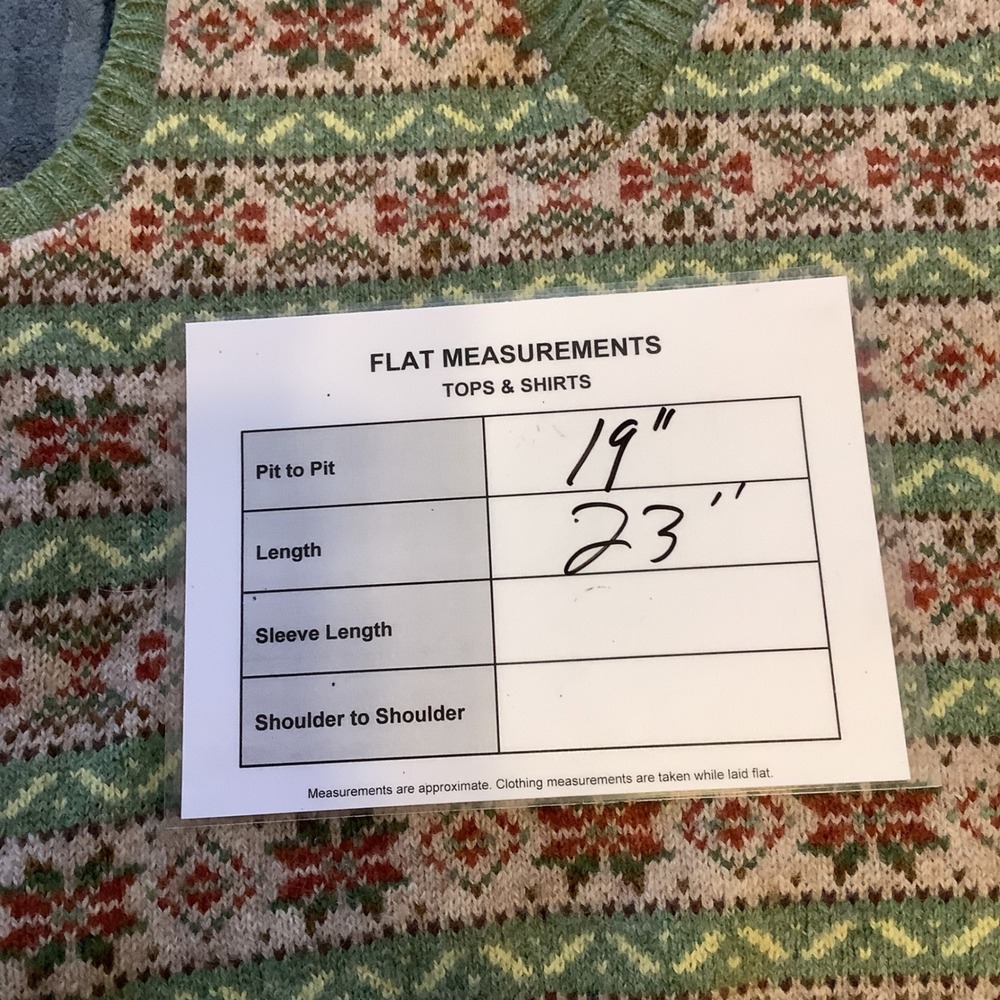 Cassidy Shetland Wool Fair Isle Sweater Vest Green Nordic Cottagecore V Neck - Picture 7 of 7